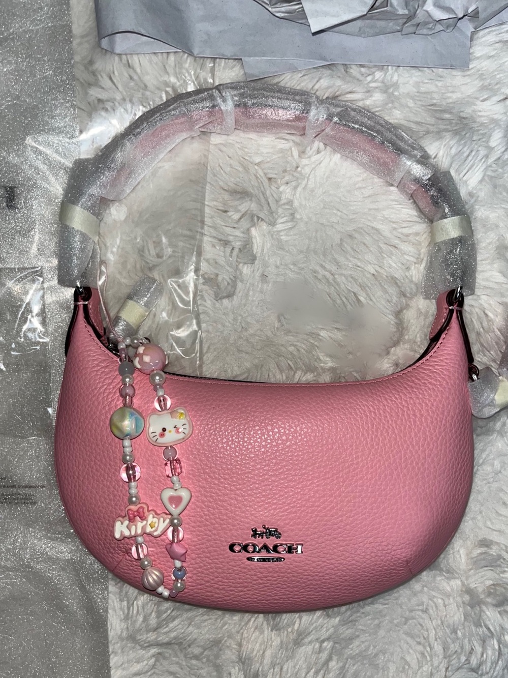 ✨NWT Coach Mini Payton Shoulder Bag in Pink Petal 🎀🌸👛+FREE SANRIO KEYCHARM 💖